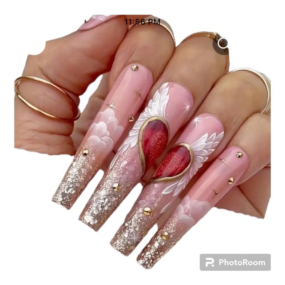 24 pc set "Angels in Heaven" Ultra Long Press on Nails set